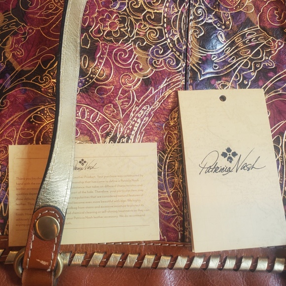 NWT Patricia Nash Genuine Leather Gold and Paisley Handbag Tote - Picture 8 of 9